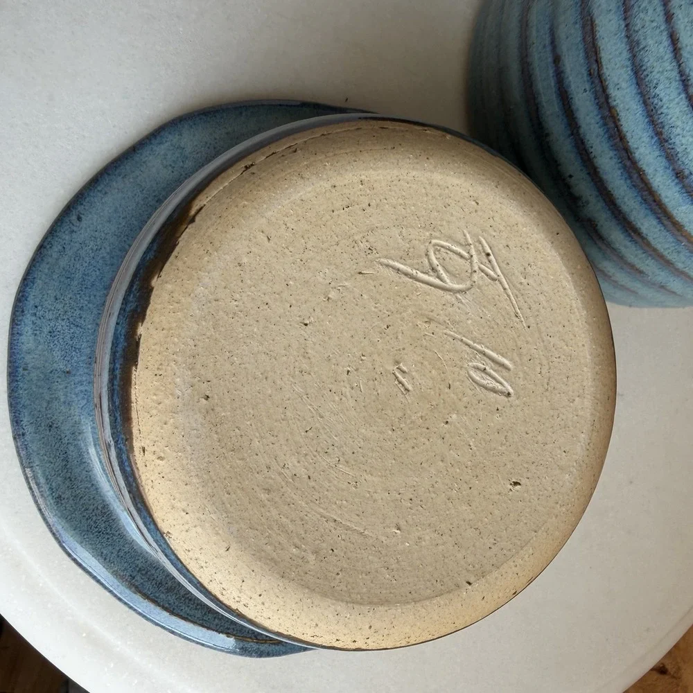 Handmade Pottery‎ Bread Bowl Double Pot Blue Cottage Core Decor Baugnet